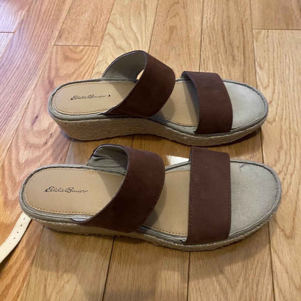 Eddie Bauer | Brown Vegan Leather Slip On Bohemian Espadrille Wedges Women's 10